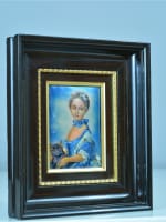 Tableau ancien émail Limoges portrait de jeune fille et chat Perronneau enamel - Miniature 7