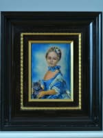 Tableau ancien émail Limoges portrait de jeune fille et chat Perronneau enamel - Miniature 9