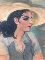 Beau dessin portrait jeune femme élégante navigant chapeau canotière signé 1936 - Miniature 8