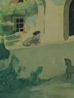 Ancien tableau Pays Basque maison chien portrait Raoul Serres Art déco aquarelle - Miniature 4