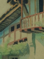 Ancien tableau Pays Basque maison chien portrait Raoul Serres Art déco aquarelle - Miniature 5