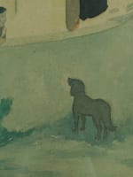 Ancien tableau Pays Basque maison chien portrait Raoul Serres Art déco aquarelle - Miniature 6