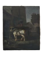 Ancien tableau animalier cheval maréchal-ferrant paysage signé XIXe sv Gericault - Miniature 1