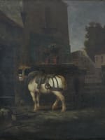 Ancien tableau animalier cheval maréchal-ferrant paysage signé XIXe sv Gericault - Miniature 2