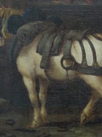 Ancien tableau animalier cheval maréchal-ferrant paysage signé XIXe sv Gericault - Miniature 3