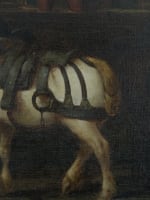 Ancien tableau animalier cheval maréchal-ferrant paysage signé XIXe sv Gericault - Miniature 7