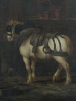 Ancien tableau animalier cheval maréchal-ferrant paysage signé XIXe sv Gericault - Miniature 8