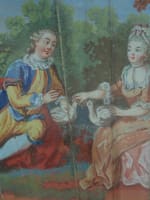 Ancien éventail décor peint scène galante cadre bois doré Louis XVI XVIIIe - Miniature 4