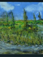 Tableau ancien paysage arboré les jeunes peupliers printemps signé Charbit HST - Miniature 2