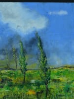 Tableau ancien paysage arboré les jeunes peupliers printemps signé Charbit HST - Miniature 5