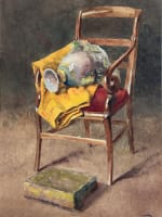 Ancienne aquarelle signée G. Geraud nature morte vase étoffe fauteuil Empire - Miniature 1