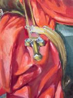 Ancienne aquarelle nature morte théâtre costume rouge glaive centurion Rome signé - Miniature 5