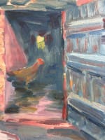 Ancienne aquarelle signée G. Geraud coqs poules poulailler basse cour 1920 - Miniature 3