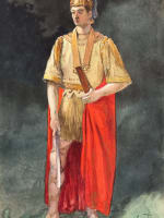 Ancienne aquarelle signée G. Geraud comédien théâtre centurion Rome antique - Miniature 1