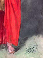 Ancienne aquarelle signée G. Geraud comédien théâtre centurion Rome antique - Miniature 4