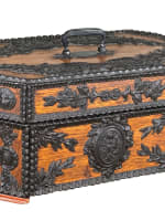 Ancienne boite à secret coffret parisien bois Gutta-Percha dédicace XIXe - Miniature 1