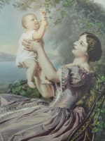Grande lithographie couleurs portrait femme maternité bébé XIXe print rare - Miniature 3