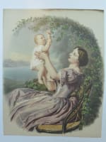 Grande lithographie couleurs portrait femme maternité bébé XIXe print rare - Miniature 4
