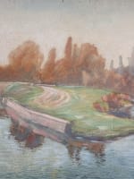 Ancienne aquarelle signée G. Geraud paysage canal du Midi Occitanie art nouveau - Miniature 3