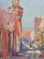 Ancienne aquarelle orientaliste par Geraud rue animée à Bizerte, Tunisie 1910 - Miniature 2