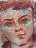 Ancien pastel sur papier, XXe signé Matilda Ulmu 1969 portrait enfant Judaïca - Miniature 1