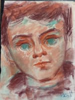Ancien pastel sur papier, XXe signé Matilda Ulmu 1969 portrait enfant Judaïca - Miniature 3