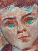 Ancien pastel sur papier, XXe signé Matilda Ulmu 1969 portrait enfant Judaïca - Miniature 4