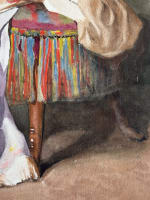 Ancienne aquarelle signée G. Geraud nature morte livre drapé pouf tissu 1914 - Miniature 2