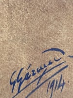 Ancienne aquarelle signée G. Geraud nature morte livre drapé pouf tissu 1914 - Miniature 5