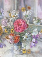 Tableau bouquet de fleurs tapis huile toile Hélène Rivière Toulouse Henri Martin - Miniature 4