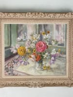 Tableau bouquet de fleurs tapis huile toile Hélène Rivière Toulouse Henri Martin - Miniature 10