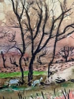 Ancien dessin paysage d'hiver arboré et chèvre troupeaux Jean Terles Art Deco - Miniature 6
