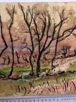 Ancien dessin paysage d'hiver arboré et chèvre troupeaux Jean Terles Art Deco - Miniature 7