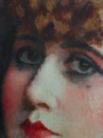 Ancien beau tableau portrait jeune femme rousse mantille Charles Guerin 1900 AN - Miniature 1