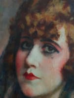 Ancien beau tableau portrait jeune femme rousse mantille Charles Guerin 1900 AN - Miniature 2