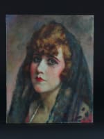 Ancien beau tableau portrait jeune femme rousse mantille Charles Guerin 1900 AN - Miniature 4