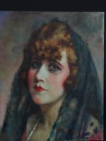 Ancien beau tableau portrait jeune femme rousse mantille Charles Guerin 1900 AN - Miniature 6