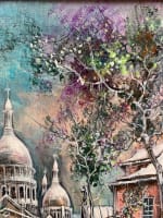 Ancien tableau Paris neige Montmartre place du Tertre autoportrait CL. Dumont - Miniature 5