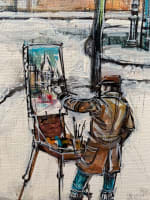 Ancien tableau Paris neige Montmartre place du Tertre autoportrait CL. Dumont - Miniature 7