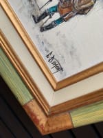 Ancien tableau Paris neige Montmartre place du Tertre autoportrait CL. Dumont - Miniature 8