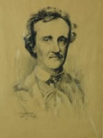 Rare dessin portrait de l'écrivain Edgard Allan Poe XIXe J. Perrichon drawing - Miniature 1