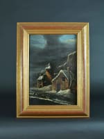 Beau tableau ancien paysage nocturne sous la neige animé sv Claude Malbranche - Miniature 2
