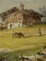 Tableau ancien vue lac Léman Mont Blanc Suisse 1863 montagne D'Andiran Bordeaux - Miniature 1