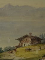 Tableau ancien vue lac Léman Mont Blanc Suisse 1863 montagne D'Andiran Bordeaux - Miniature 3