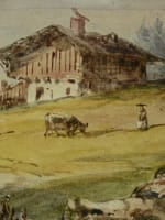 Tableau ancien vue lac Léman Mont Blanc Suisse 1863 montagne D'Andiran Bordeaux - Miniature 4