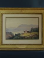 Tableau ancien vue lac Léman Mont Blanc Suisse 1863 montagne D'Andiran Bordeaux - Miniature 10