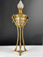 Ancienne grande lampe pétrole bronze Louis XVI béliers chaine parfum athénienne - Miniature 4