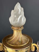 Ancienne grande lampe pétrole bronze Louis XVI béliers chaine parfum athénienne - Miniature 10