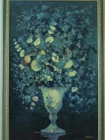 Grand tableau nature morte bouquet de fleurs Ipomée Volubilis signé 138 cm déco - Miniature 1