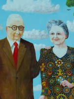 Tableau ancien naïf Daniel Ferrara couple dans un paysage jardin Marseille XXe - Miniature 3